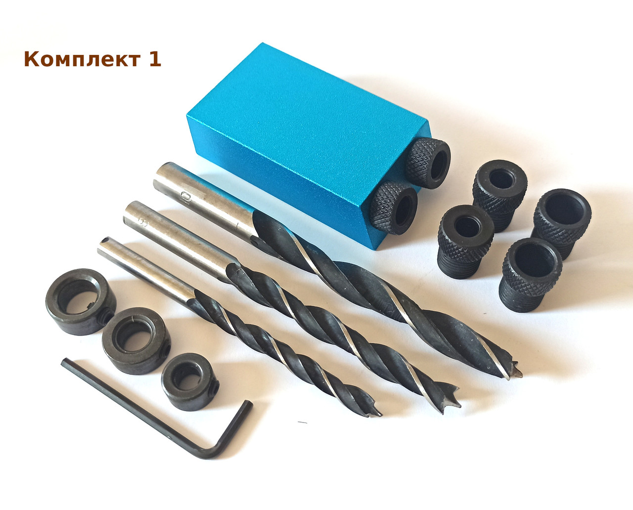 Компактний алюмінієвий кондуктор під косий шуруп зі змінними втулками та свердлами, аналог крег, фото 1