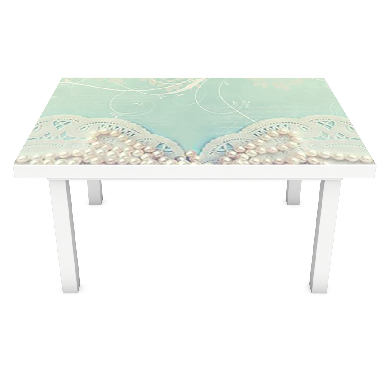 Вінілова 3Д наклейка на стіл Мереживо і перли (ПВХ плівка самоклеюча) Текстура Блакитний 600*1200мм