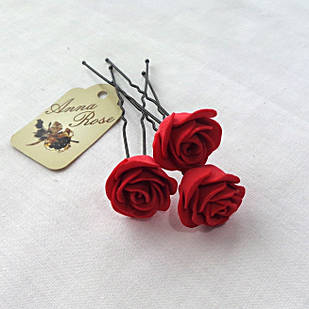 Шпильки для волосся ручної роботи "Червоні Трояндочки"