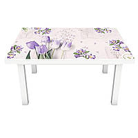 Вінілова 3Д наклейка на стіл Ніжні фіолетові Квіти (ПВХ плівка самоклеюча) тюльпани іриси 600*1200мм