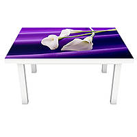 Вінілова 3Д наклейка на стіл Білі Кали (ПВХ плівка самоклеюча) тканину шовк Квіти Фіолетовий 600*1200мм