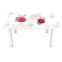 Вінілова 3Д наклейка на стіл 3Д Червоні Троянди (ПВХ плівка самоклеюча) Квіти Рожевий 600*1200мм