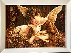 Картина з бурштину "Дитина з ягням" 30x40 см