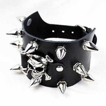 Браслет шкіряний BKB-111 череп і шипи, фото 1