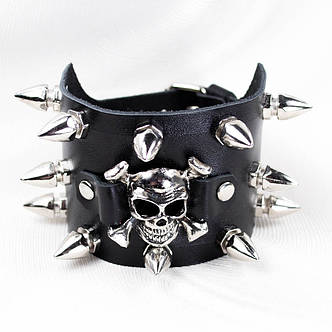 Браслет шкіряний BKB-111 череп і шипи, фото 2