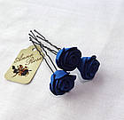 Шпильки для волосся з квітами ручної роботи "Трояндочки Індіго", фото 2