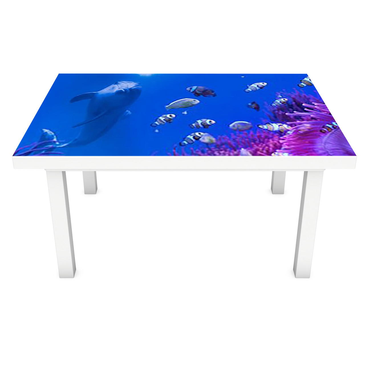 Вінілова 3Д наклейка на стіл Підводний світ Дельфін (ПВХ плівка самоклеюча) Море Синій 600*1200мм
