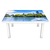 Виниловая 3Д наклейка на стол Городской фонтан (ПВХ пленка самоклеющаяся) природа Озеро Голубой 600*1200 мм