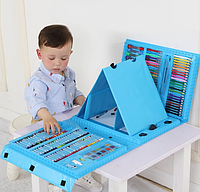 Набор для детского творчества художественный в чемодане из 208 предметов с мольбертом Синий