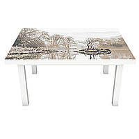 Вінілова 3Д наклейка на стіл Дощовий пейзаж (ПВХ плівка самоклеюча) ліс Природа Бежевий 600*1200мм