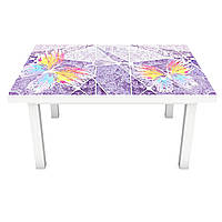 Вінілова 3Д наклейка на стіл Барвисті Метелики (ПВХ плівка самоклеюча) під штукатурку Текстура Фіолетовий