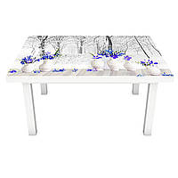 Виниловая 3Д наклейка на стол Цветы и Зима (ПВХ пленка самоклеющаяся) 3Д лес деревья Природа Белый 600*1200 мм