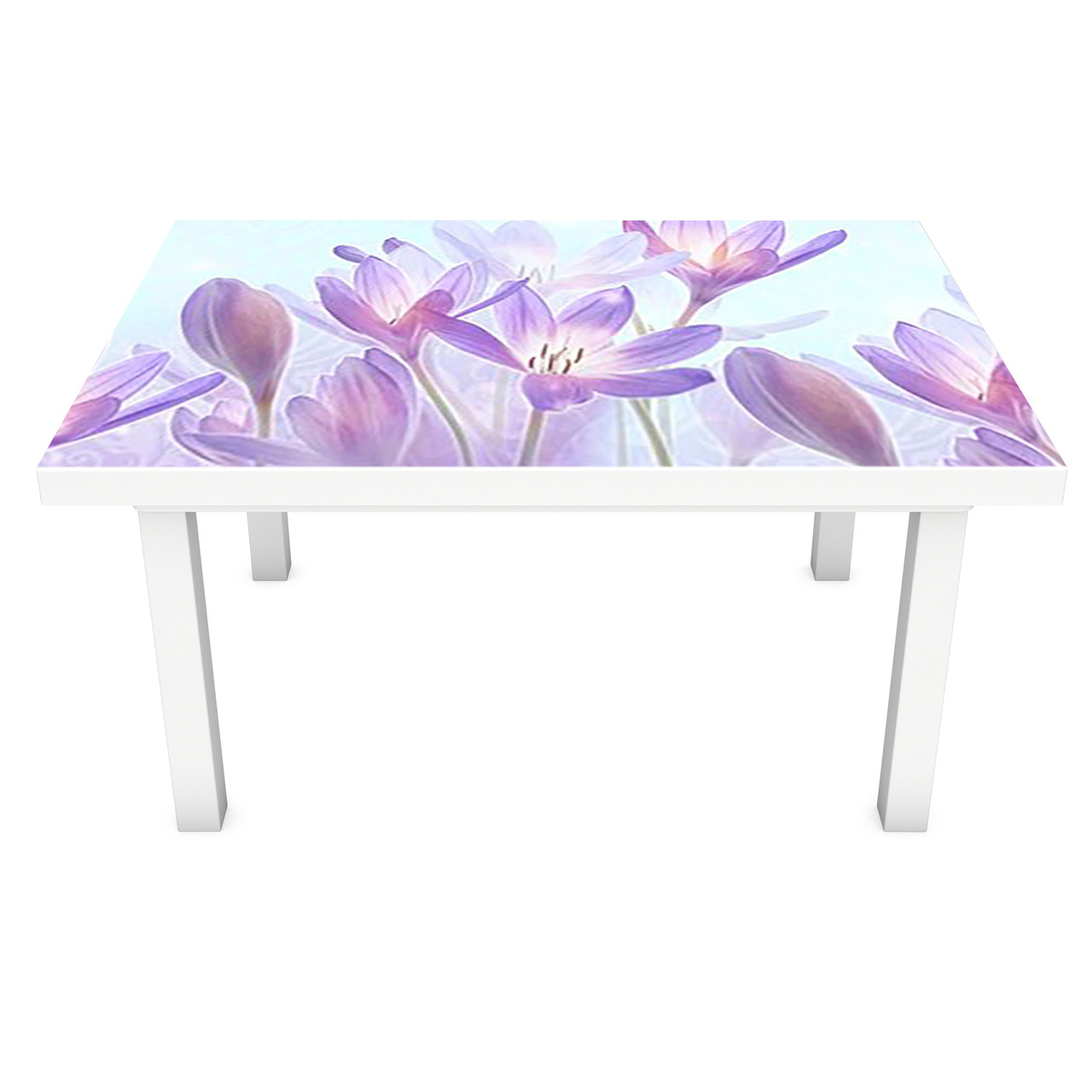 Вінілова 3Д наклейка на стіл Казкові крокуси (ПВХ плівка самоклеюча) Квіти Фіолетовий 600*1200мм, фото 1