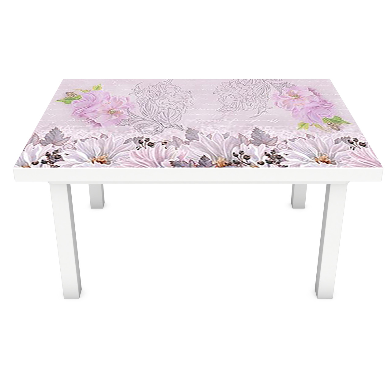 Вінілова 3Д наклейка на стіл Квітковий Орнамент (ПВХ плівка самоклеюча) Квіти Рожевий 600*1200мм