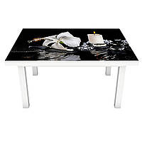 Виниловая 3Д наклейка на стол Белые Гибискусы (ПВХ пленка самоклеющаяся) свеча камни Абстракция Черный