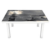 Вінілова 3Д наклейка на стіл Буря в Море (ПВХ плівка самоклеюча) корабель пірати Сірий 600*1200мм