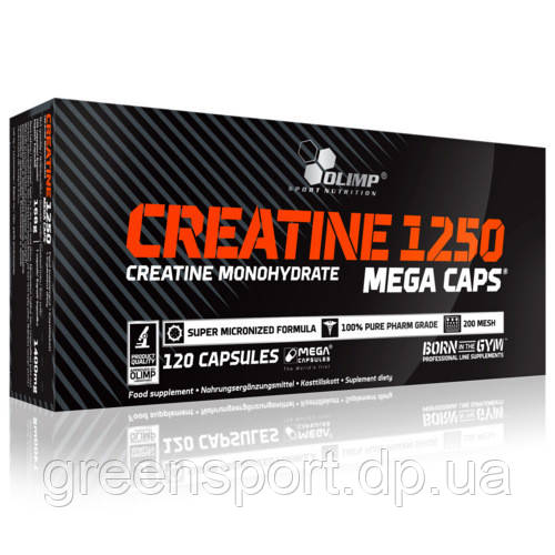 Olimp Creatine 1250 Mega Caps 120 капсул, креатин моногідрат, при заняттях спортом та тренуваннях