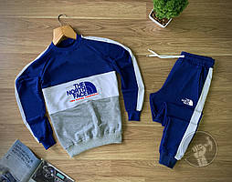 Мужской спортивный костюм North Face бело-синего цвета с лампасами (мужской спортивный костюм 90% хлопок) L