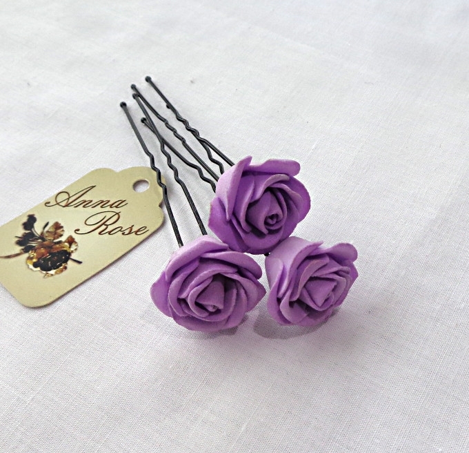Шпильки для волосся ручної роботи "Трояндочки Бузкові"