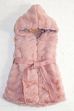 Хутряна Жилетка на дівчинку з капюшоном "Рожевий шик" 160-170