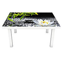 Вінілова 3Д наклейка на стіл Лотоси і Роса (ПВХ плівка самоклеюча) камені Квіти Сірий 600*1200мм