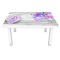 Виниловая 3Д наклейка на стол Цветы красками (ПВХ пленка самоклеющаяся) Абстракция Фиолетовый 600*1200 мм