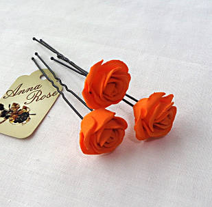 Шпильки для волосся з квітами ручної роботи "Трояндочки Помаранчеві"