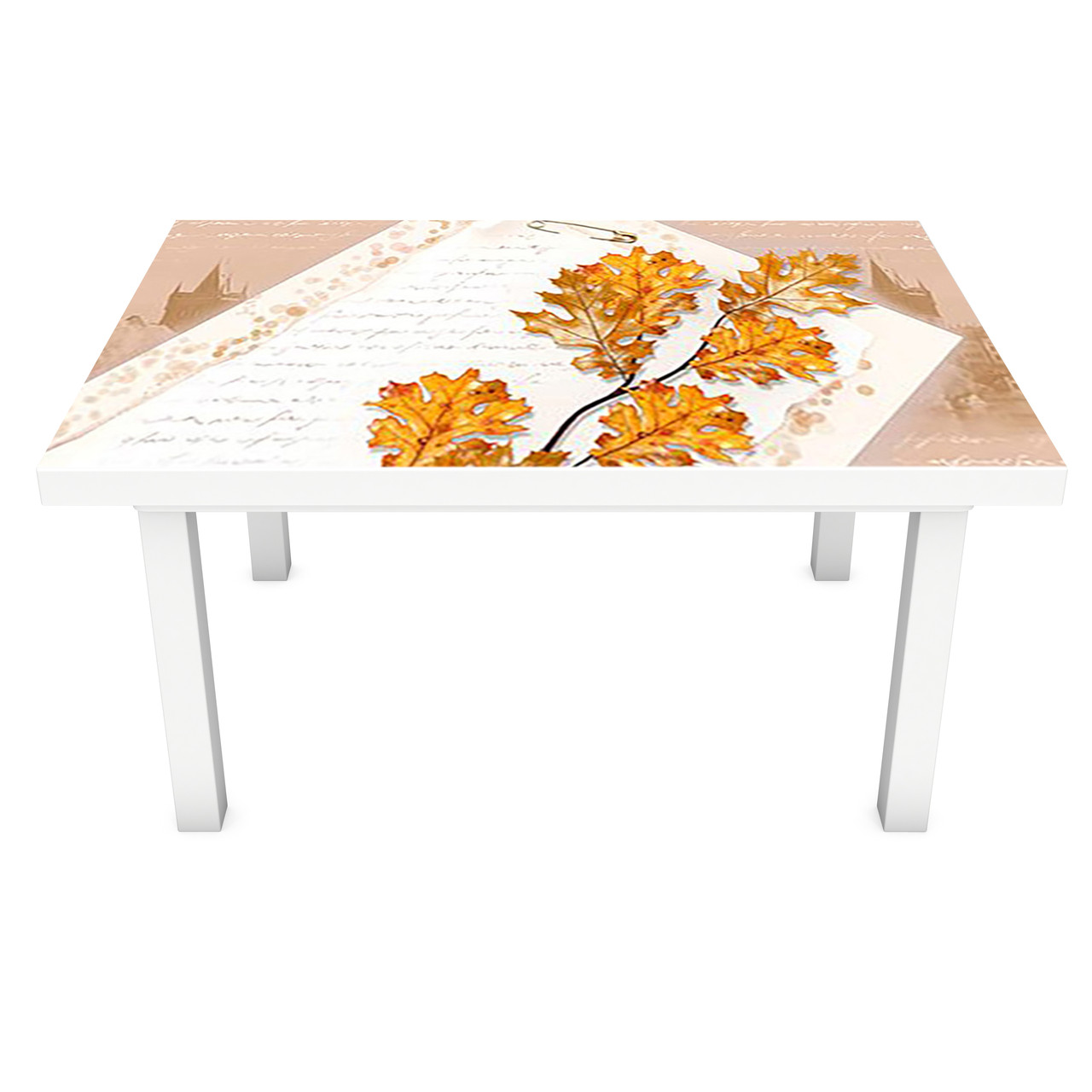 Вінілова 3Д наклейка на стіл Дубове листя (ПВХ плівка самоклеюча) місто Абстракція Бежевий 600*1200мм