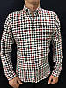 Чоловіча сорочка вільного крою довгий рукав, бордова клітинка, фото 2