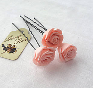 Шпильки для волосся ручної роботи "Трояндочки Персикові"
