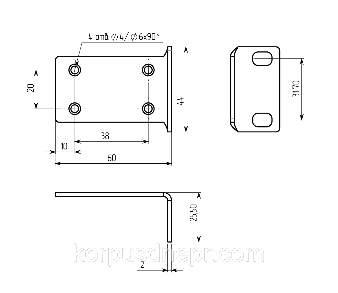 Крепление уши 1U-60 в 19" стойку 60х44х26 - фото 3 - id-p1251931116