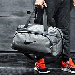 Дорожня сумка Найк, спортивна, в подорожі зручна і не промокаемая Nike, світло-сіра! Коттон, репліка!