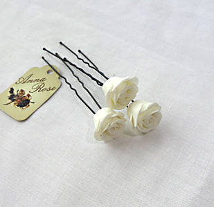 Шпильки для волосся ручної роботи "Трояндочки Айворі"