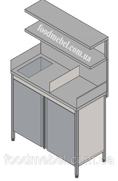 Тумба лабораторна з неіржавкої сталі з мийкою та полицею надбудовою, фото 1