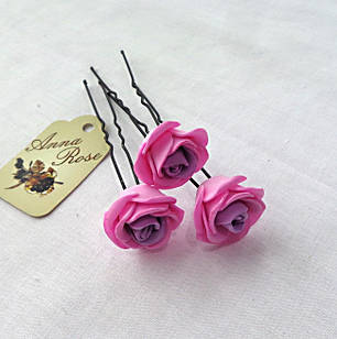 Шпильки для волосся з квітами ручної роботи "Трояндочки Рожева Сирень"