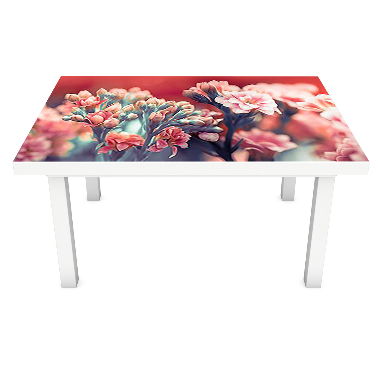 Вінілова 3Д наклейка на стіл Пишні квіти Макро (ПВХ плівка самоклеюча) квітучі гілки Червоний 600*1200мм