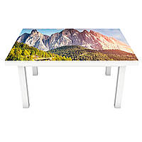 Вінілова 3Д наклейка на стіл Високо в горах (ПВХ плівка самоклеюча) скелі туман Природа Помаранчевий