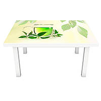 Виниловая 3Д наклейка на стол Зеленый Чай (ПВХ пленка самоклеющаяся) листья Напитки 600*1200 мм