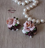 Сережки ручної роботи з квітами з полімерної глини "Совіньйон", фото 7