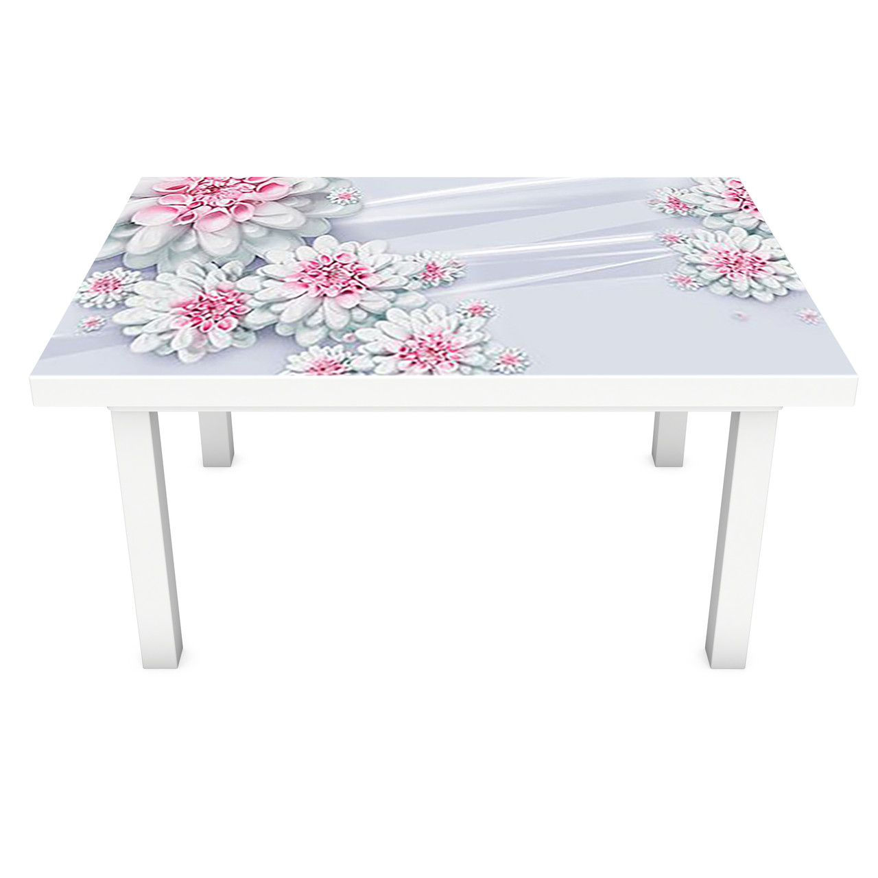 Вінілова 3Д наклейка на стіл Рожеві Жоржини (ПВХ плівка самоклеюча) Квіти Сірий 600*1200мм, фото 1