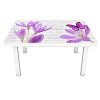 Вінілова 3Д наклейка на стіл Крокуси Метелик (ПВХ плівка самоклеюча) Квіти Фіолетовий 600*1200мм