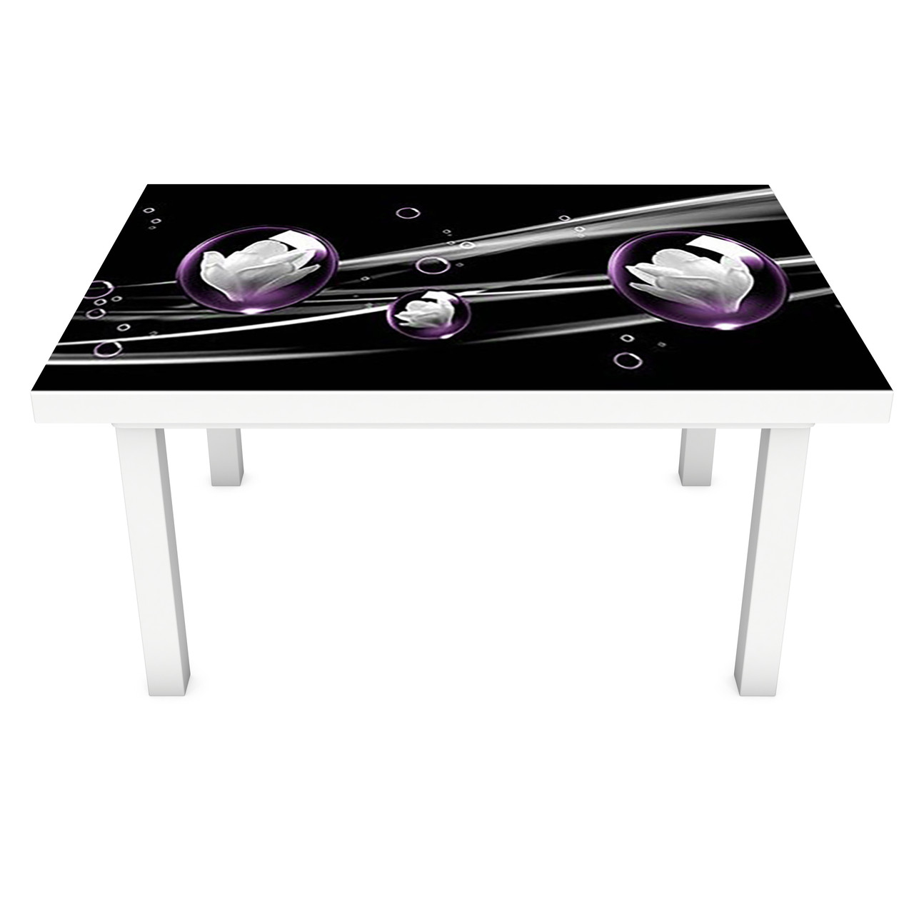 Вінілова 3Д наклейка на стіл Космічні Магнолії (ПВХ плівка самоклеюча) сфери Абстракція Чорний 600*1200мм