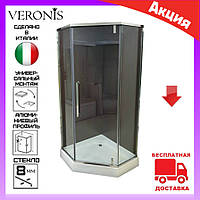 Пятиугольная душевая кабина 90х90 см дверь распашная Veronis KN-16-00 стекло прозрачное