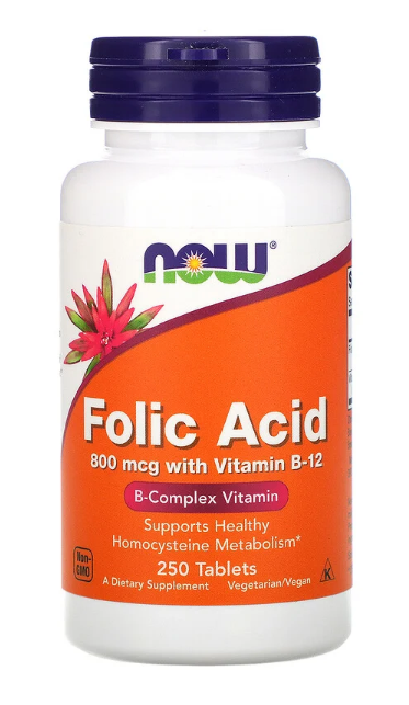 Now Folic Acid 800 mcg with Vitamin B-12 250 tabs