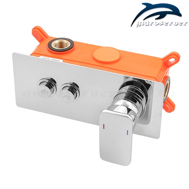 Вбудовується в стіну змішувач для душової системи SSD-06 з кнопковим перемикачем на 2 режиму роботи.