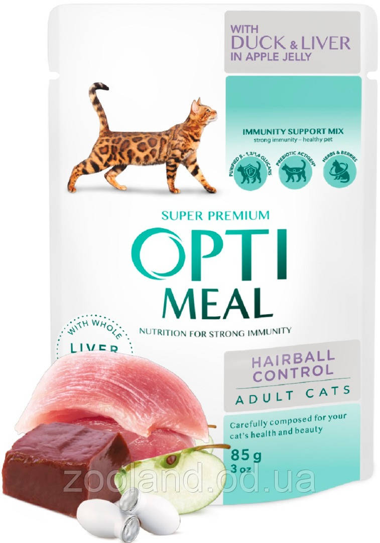 4621 Optimeal Adult Cat Hairball з качкою та печінкою в яблучному желе, 12 шт.