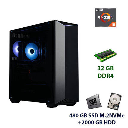 DeepCool Earlkase RGB V2 Tower / AMD Ryzen 5 3600 (6 (12) ядер по 3.6 - 4.2 GHz) / 32 GB DDR4 / 480 GB SSD M.2, фото 1