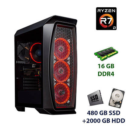 Aerocool Aero One Tower / AMD Ryzen 7 3700X (8 (16) ядер по 3.6 - 4.4 GHz) / 16 GB DDR4 / 480 GB SSD+2000 GB, фото 1