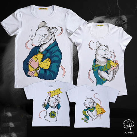 Футболки Фемілі Лук Family Look для всієї родини "Сім'я мишей з сиром" Push IT