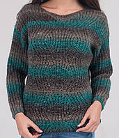 Вязаный женский джемпер крупной структурной вязки. Женский зимний джемпер. Вязаный женский свитер 46, бирюзовый меланж